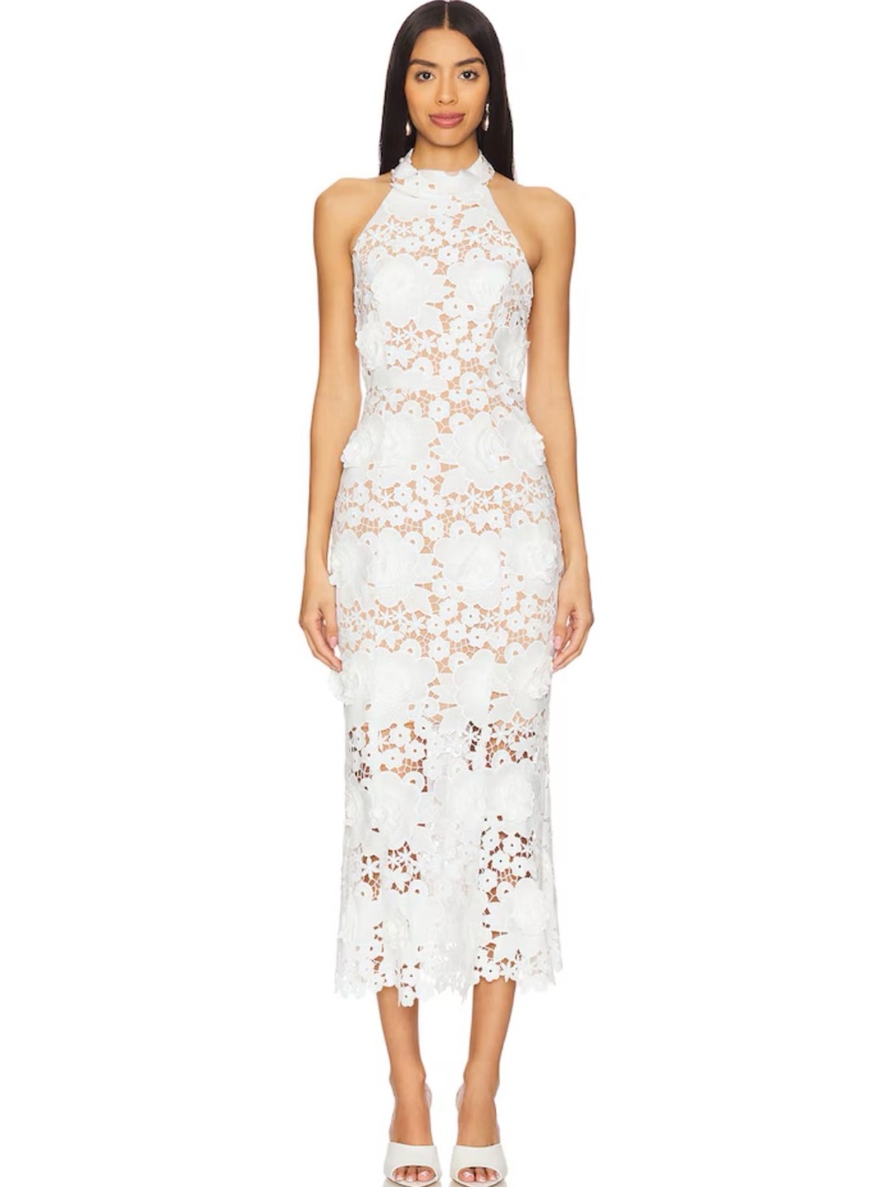 Elliatt Daffodil Floral Appliqué Midi Cocktail Dress White NWT Spring/wedding